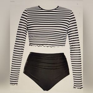 NWT REFEREE GAME DAY RASH GUARD  BUILT IN BRA HIGH WAISTED SWIM ATHLETIC COSTUME